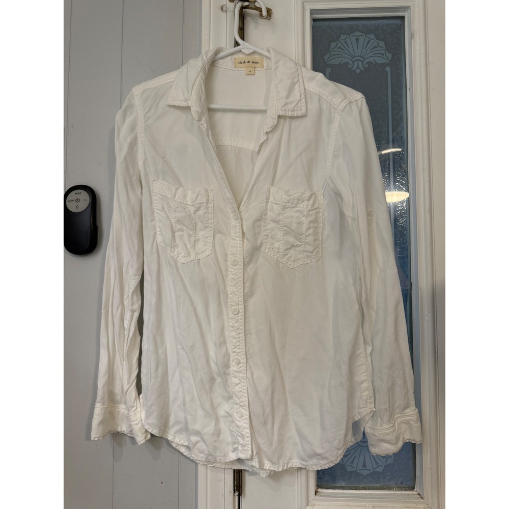 Cloth & Stone White Tencel Button Down Shirt Long Sleeve Roll Tab Small